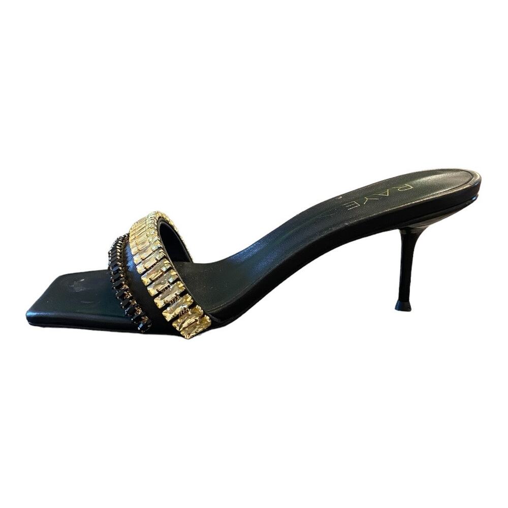 Raye Lavan Leather Heels Mule Crystal Embellishments Square Toe Black Size 8 - Picture 2 of 13